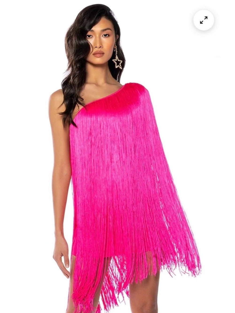 AKIRA Zasha Pink Fringe One-Shoulder Mini Dress Size Small